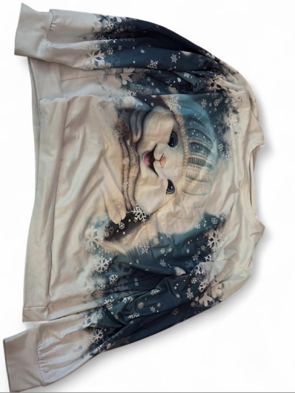 Unknown Brand Cream and Blue Winter Bunny Sweatshirt